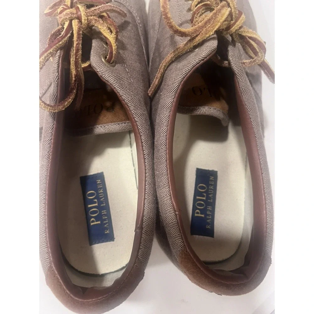 POLO‎ Ralph Lauren Brown Herringbone Vaughn Sneaker Shoes Men 13 Rawhide Laces